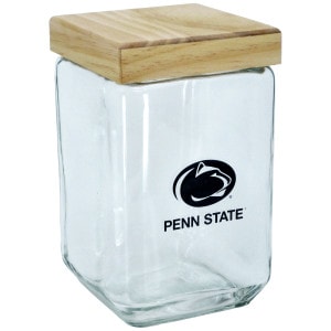 square glass canister with Athletic Logo, Penn State, and wood lid